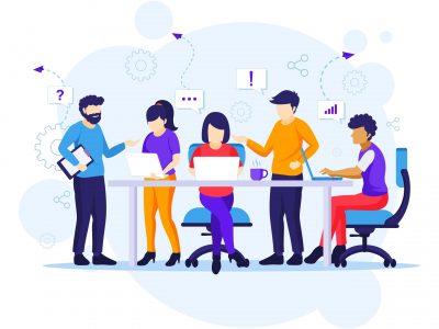 Business teamwork concept, people working in table meeting and the co working office illustration